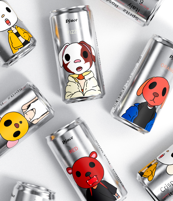 djuice core collection cans scattered on a white surface
